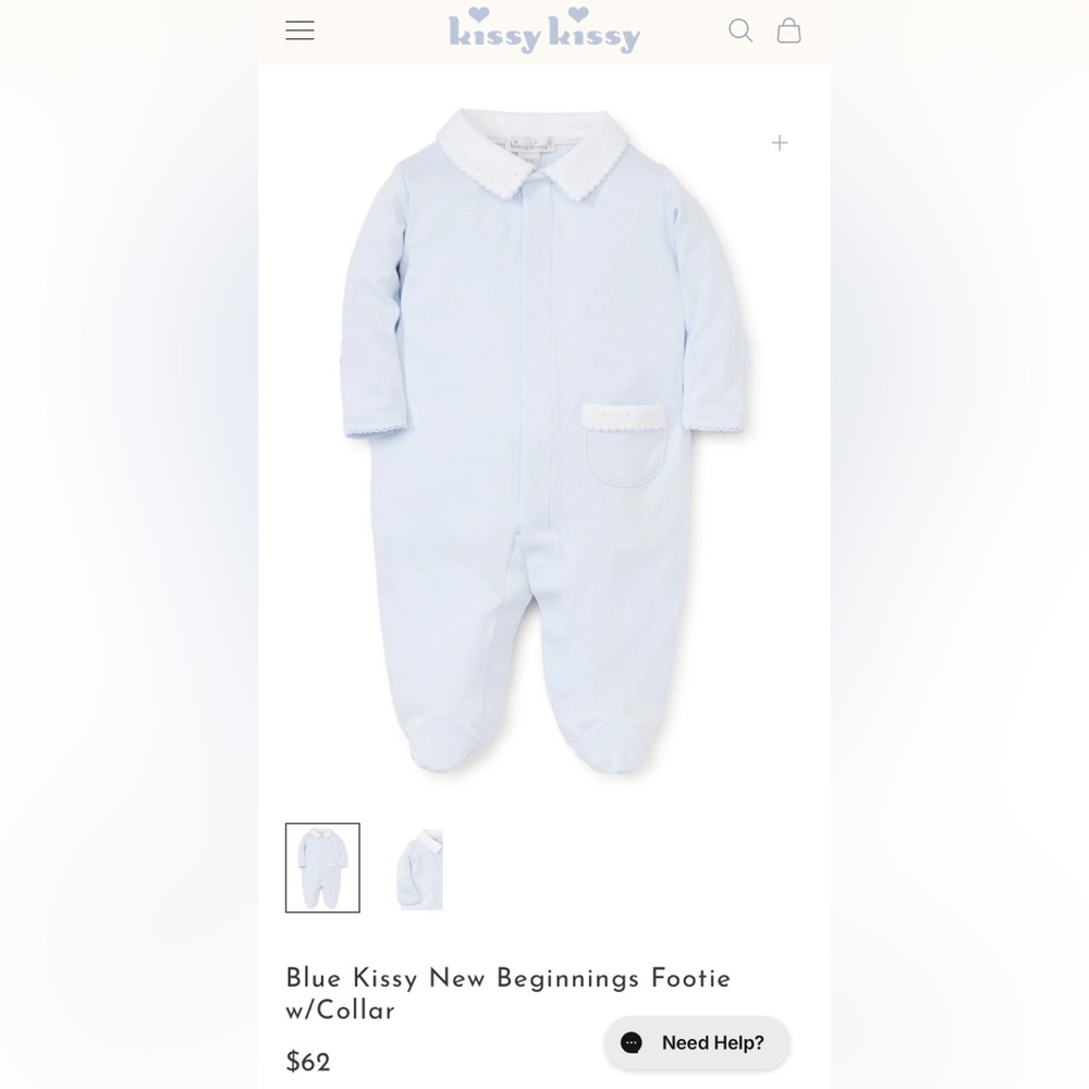 Kissy Kissy NB Blue Footie + Hat (Never Worn)